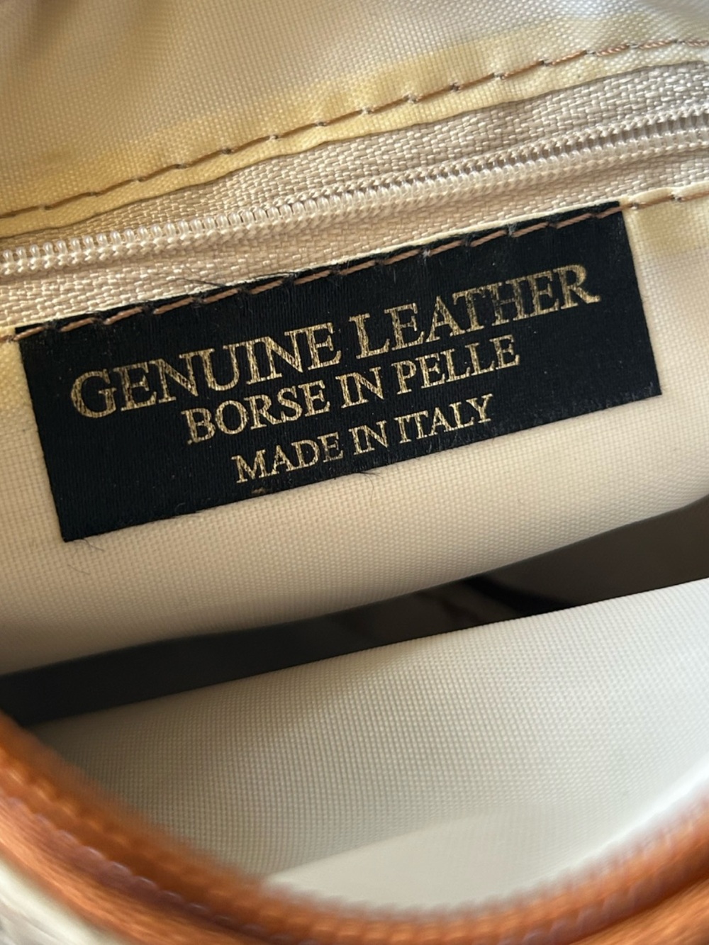 Italian Leather-Embossed Crossbody Bag in Cream and Tan - Picture 3 of 10